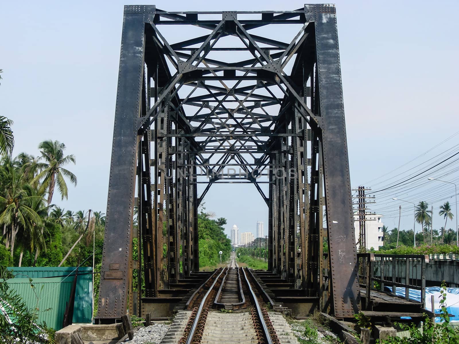 Old Railway Bridge Leading to Downtown. Bangkok, Thailand.