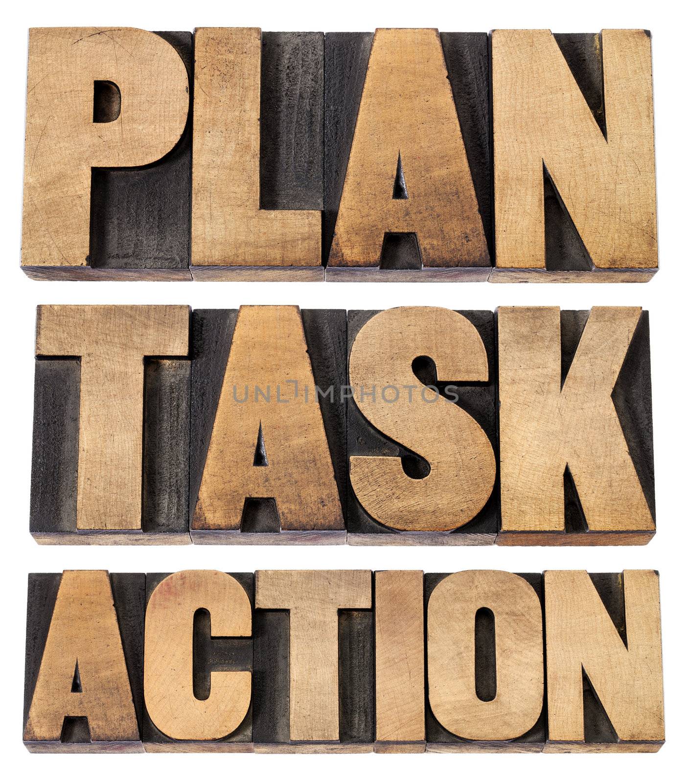 plan, task, action word in woot type by PixelsAway