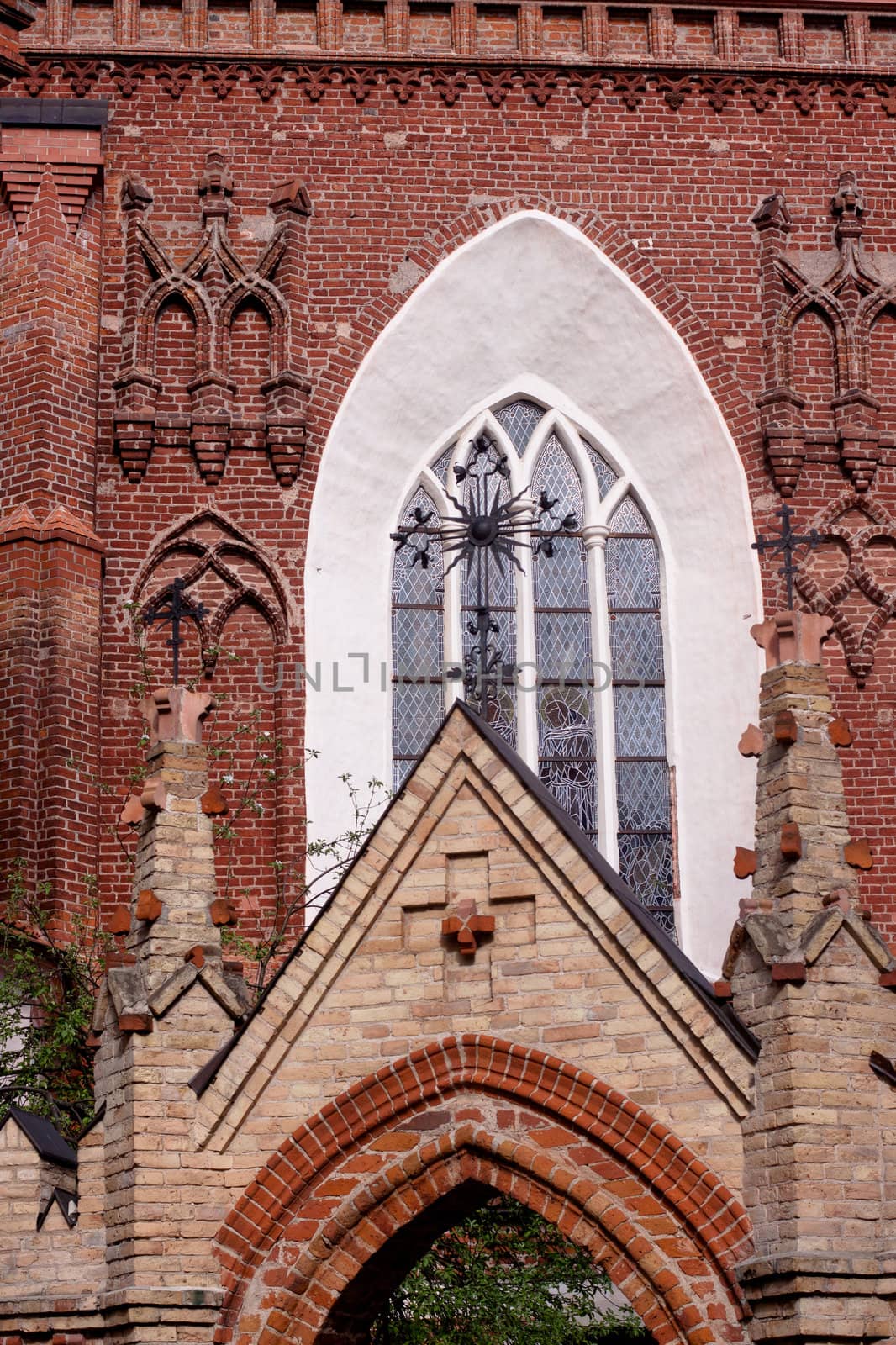 A red pceudo-gothic church in Vilnuis
