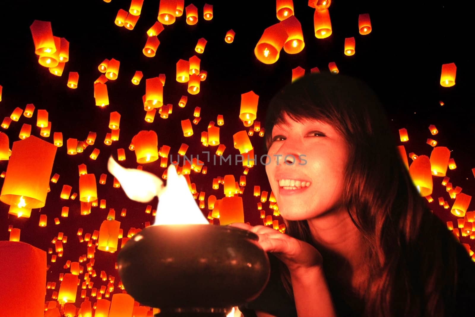 Sky lanterns firework festival,Chiangmai ,Thailand by Yuri2012