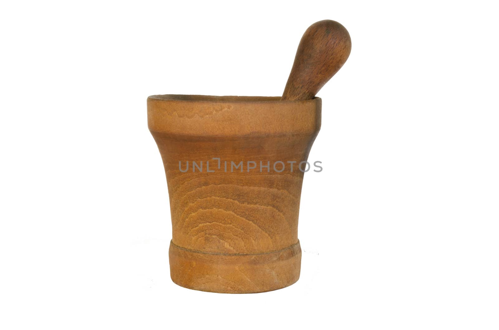old mortar and pestle of kitchen isolated on white