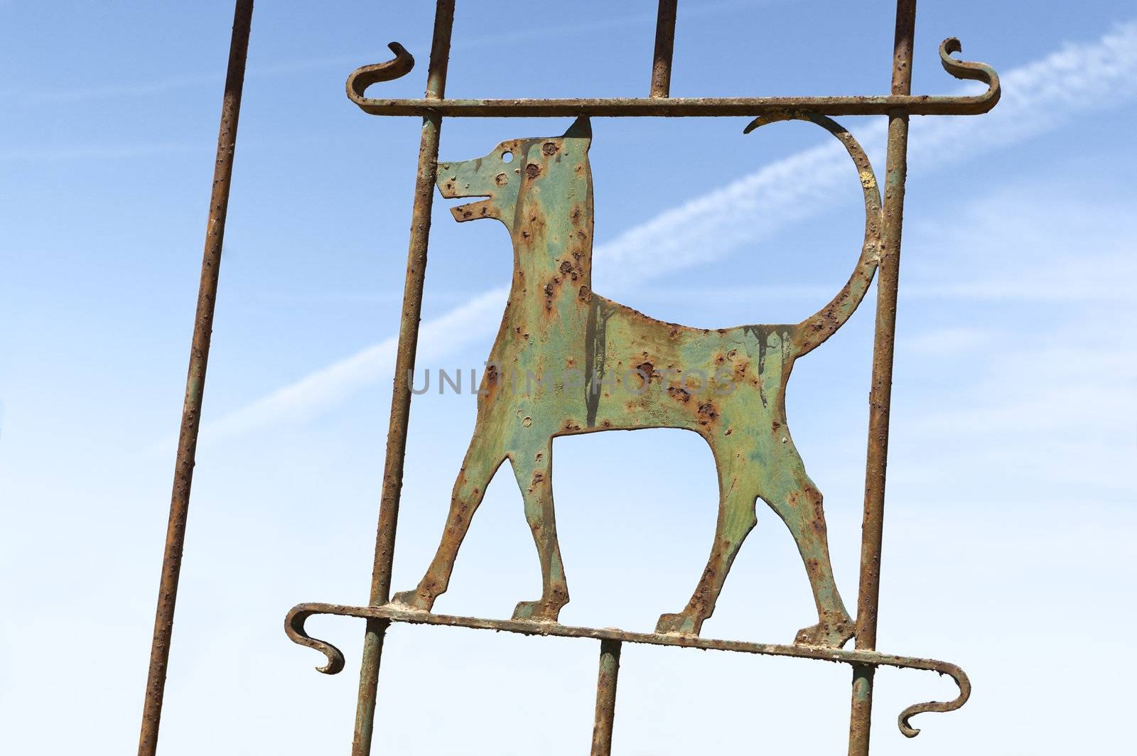 Wrought iron gate decorated with a dog, Borba, Alentejo, Portugal