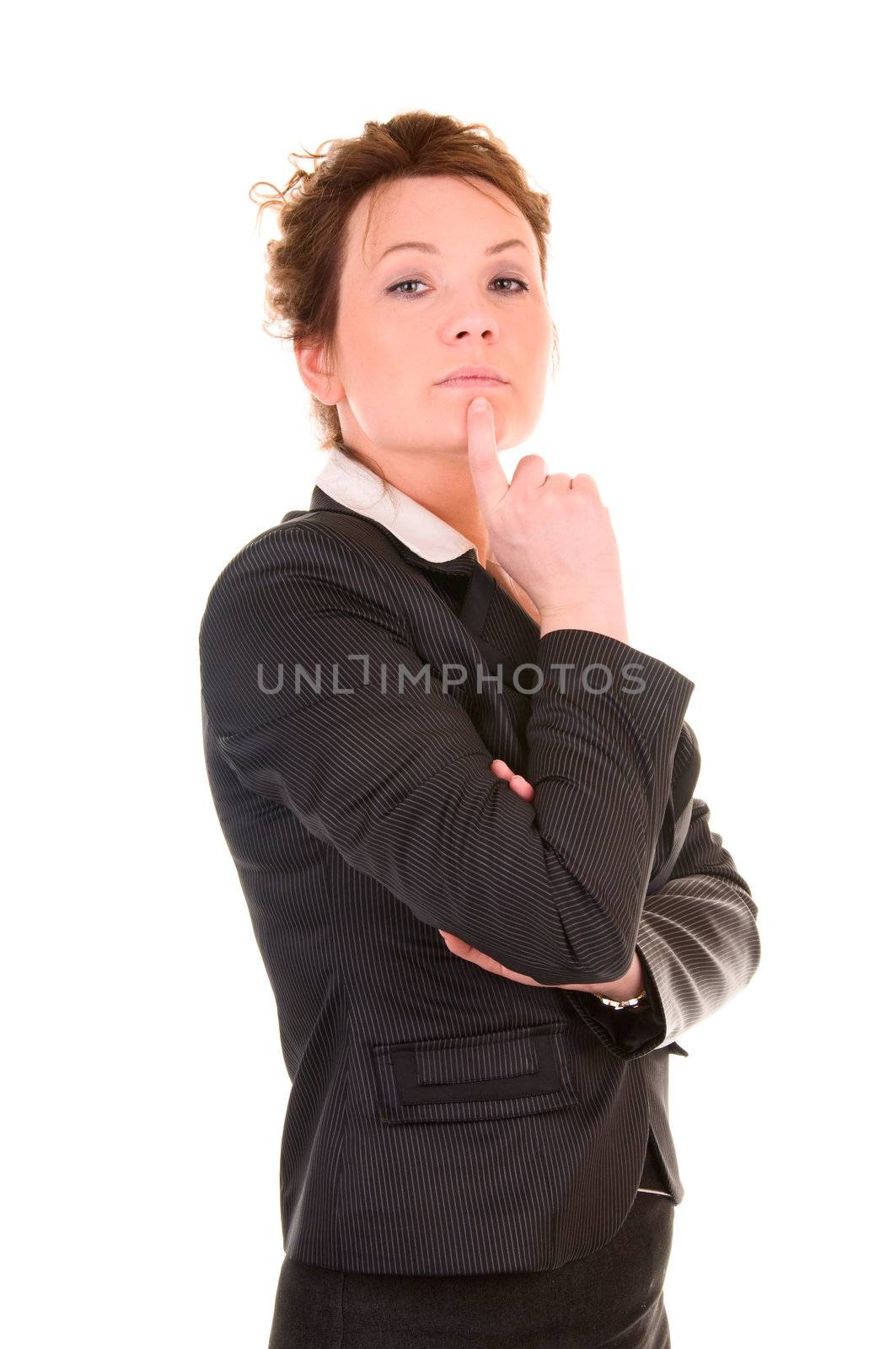 Serious business woman isolated on white background