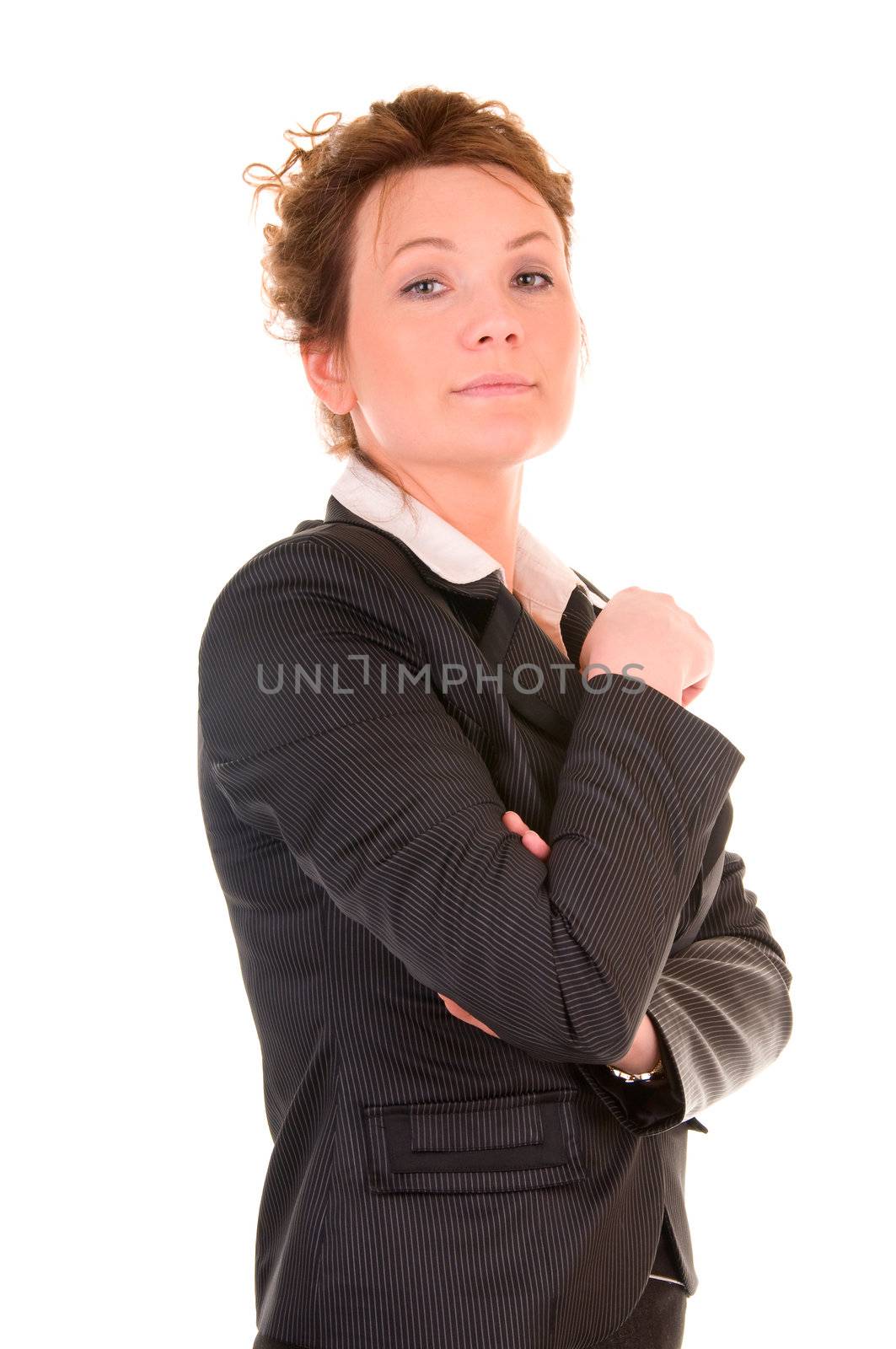 Serious business woman isolated on white background
