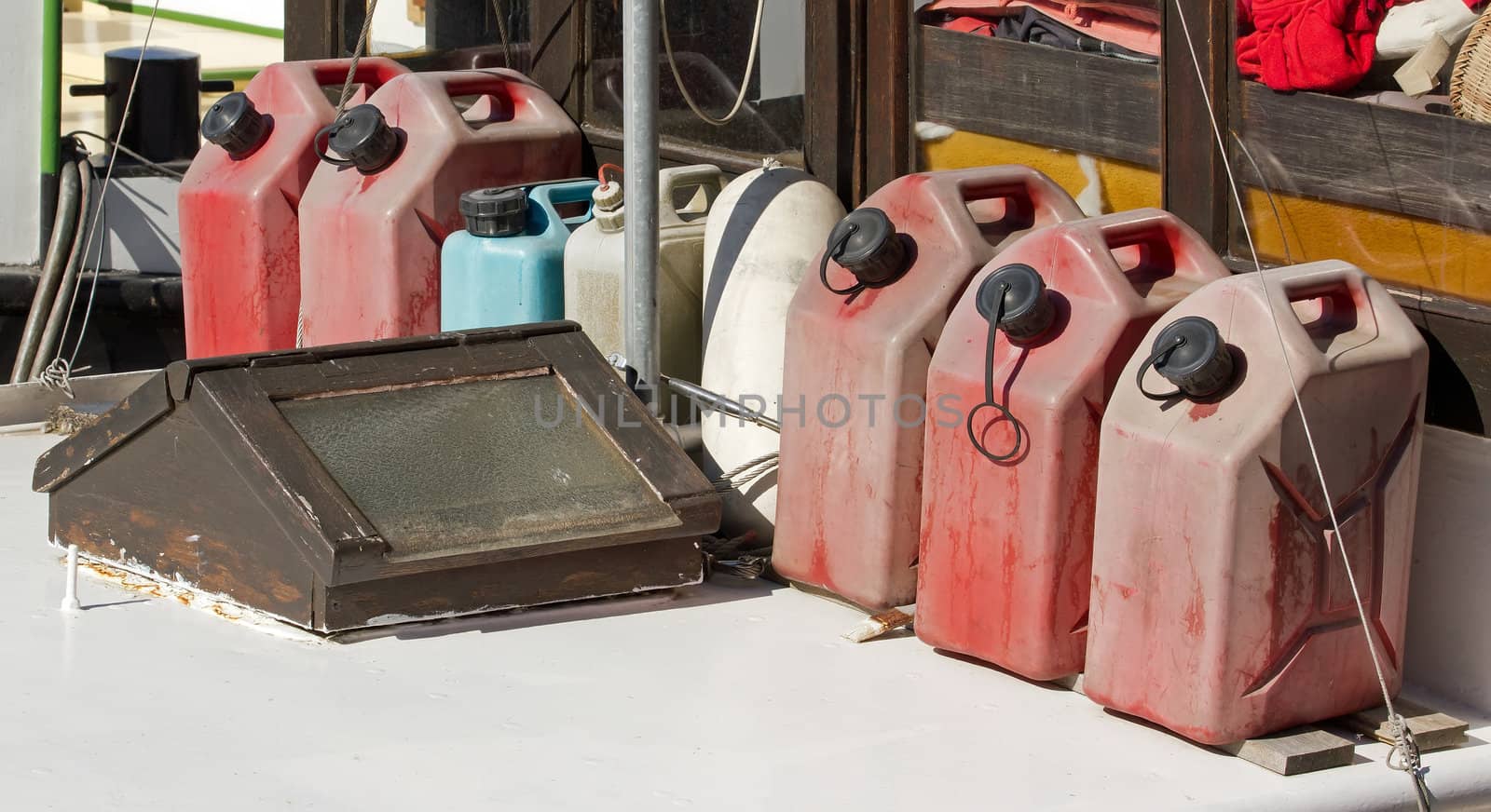 jerry cans of fuel, reserve on a boat by neko92vl