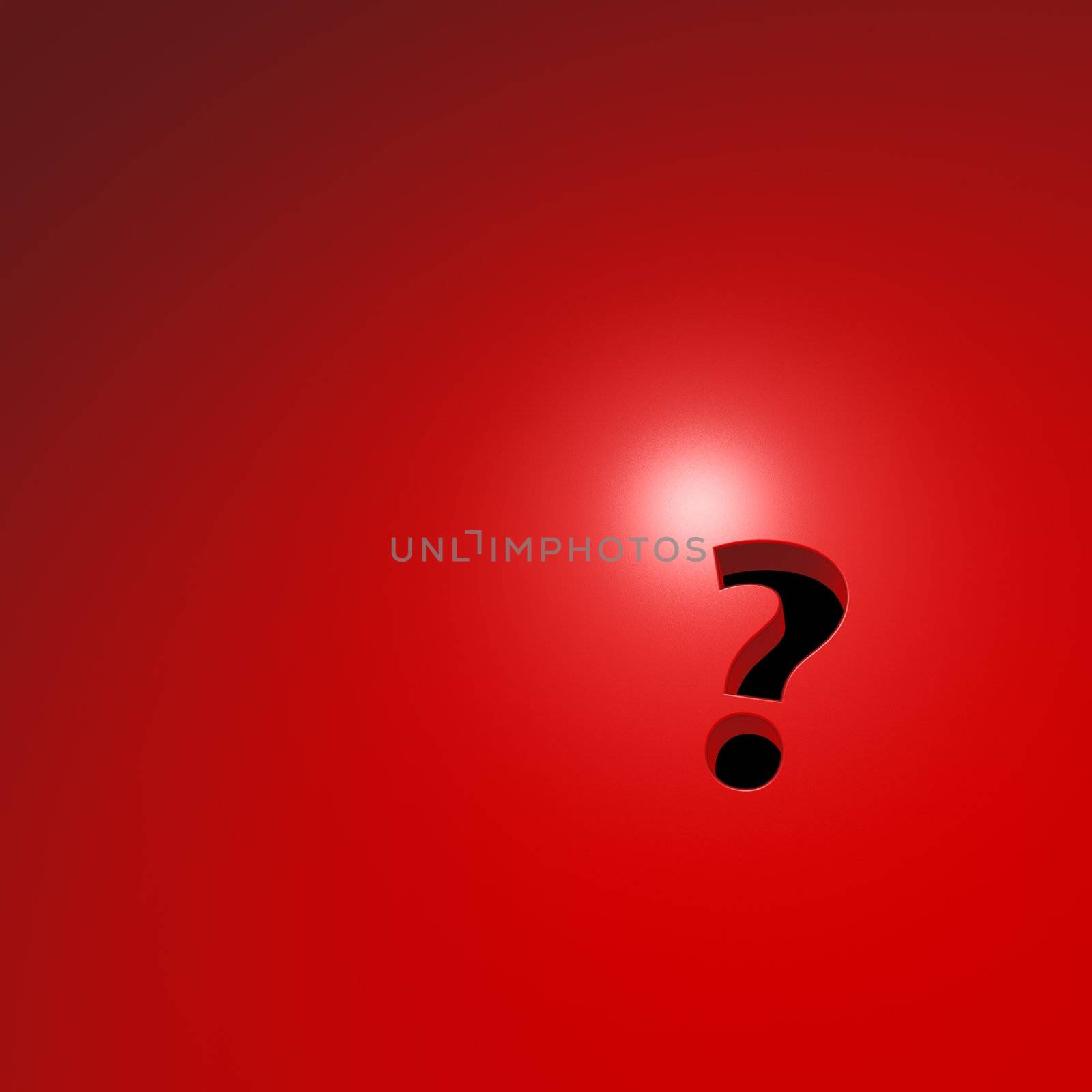 question mark hole on red background - 3d illustration