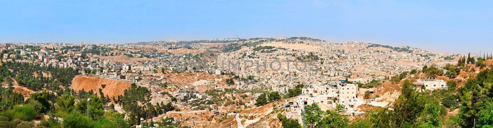 Jerusalem panorama with clear blue sky