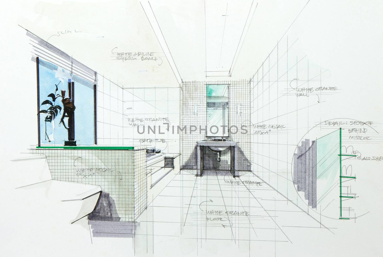 sketch of a bathroom interior