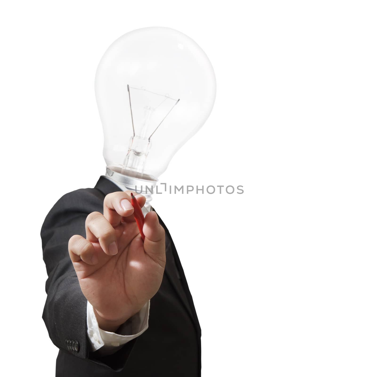 Businessman,light bulb head writing