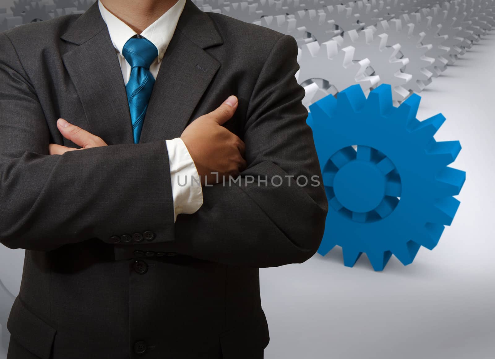 businessman and gear to success