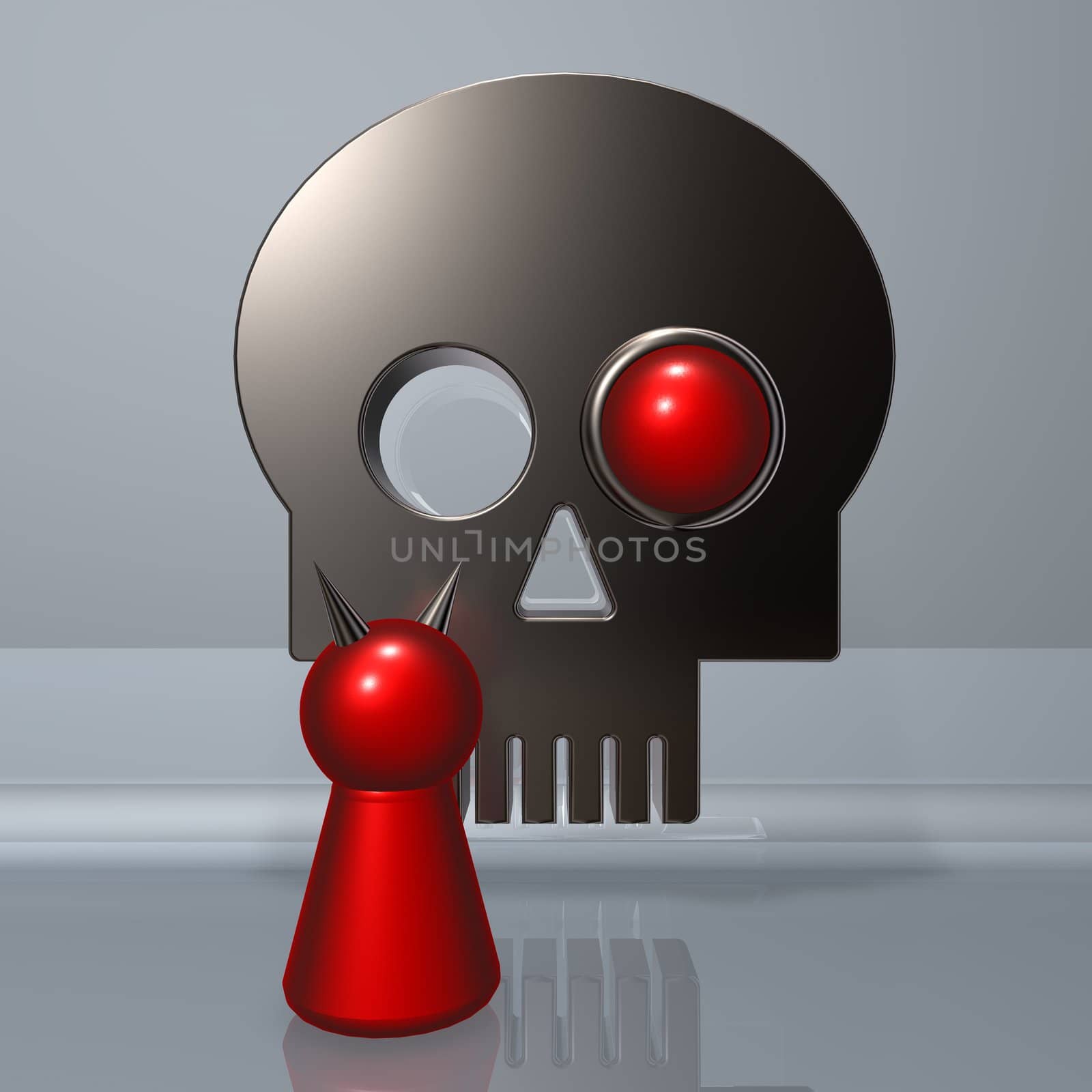 simple devil character and abstract skull - 3d illustration