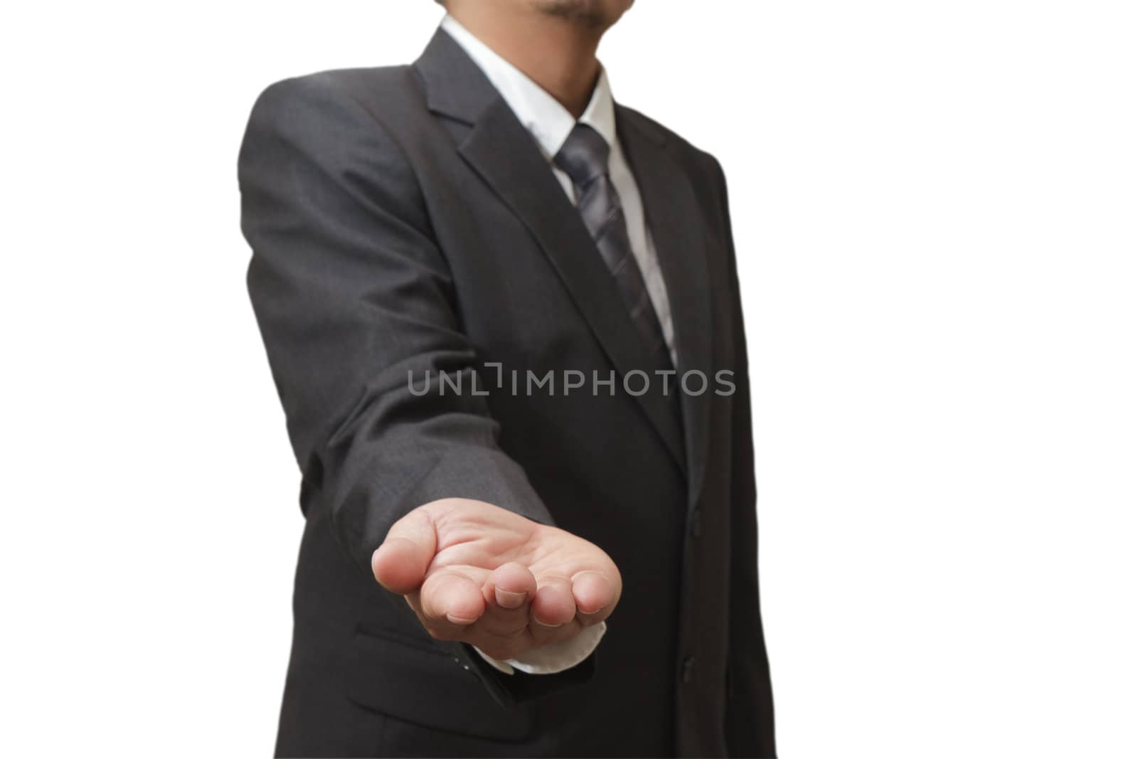 hands in offering gesture against white background