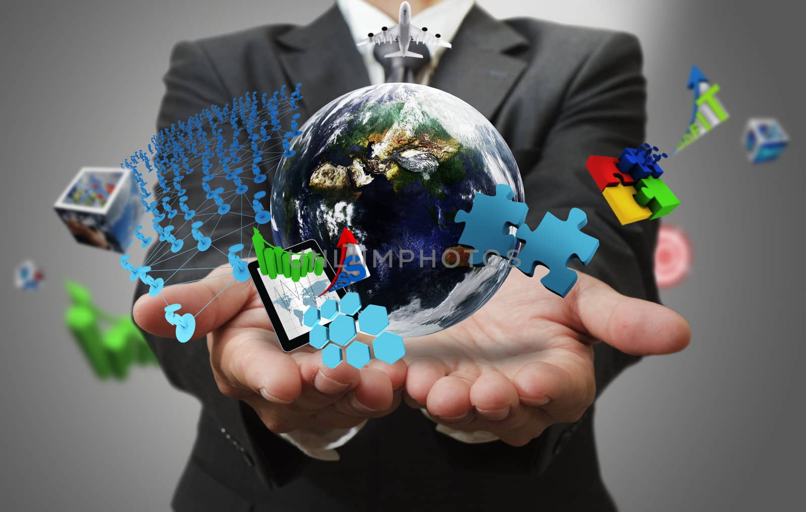 business man hand shows the world of business as concept"Elements of this image furnished by NASA"