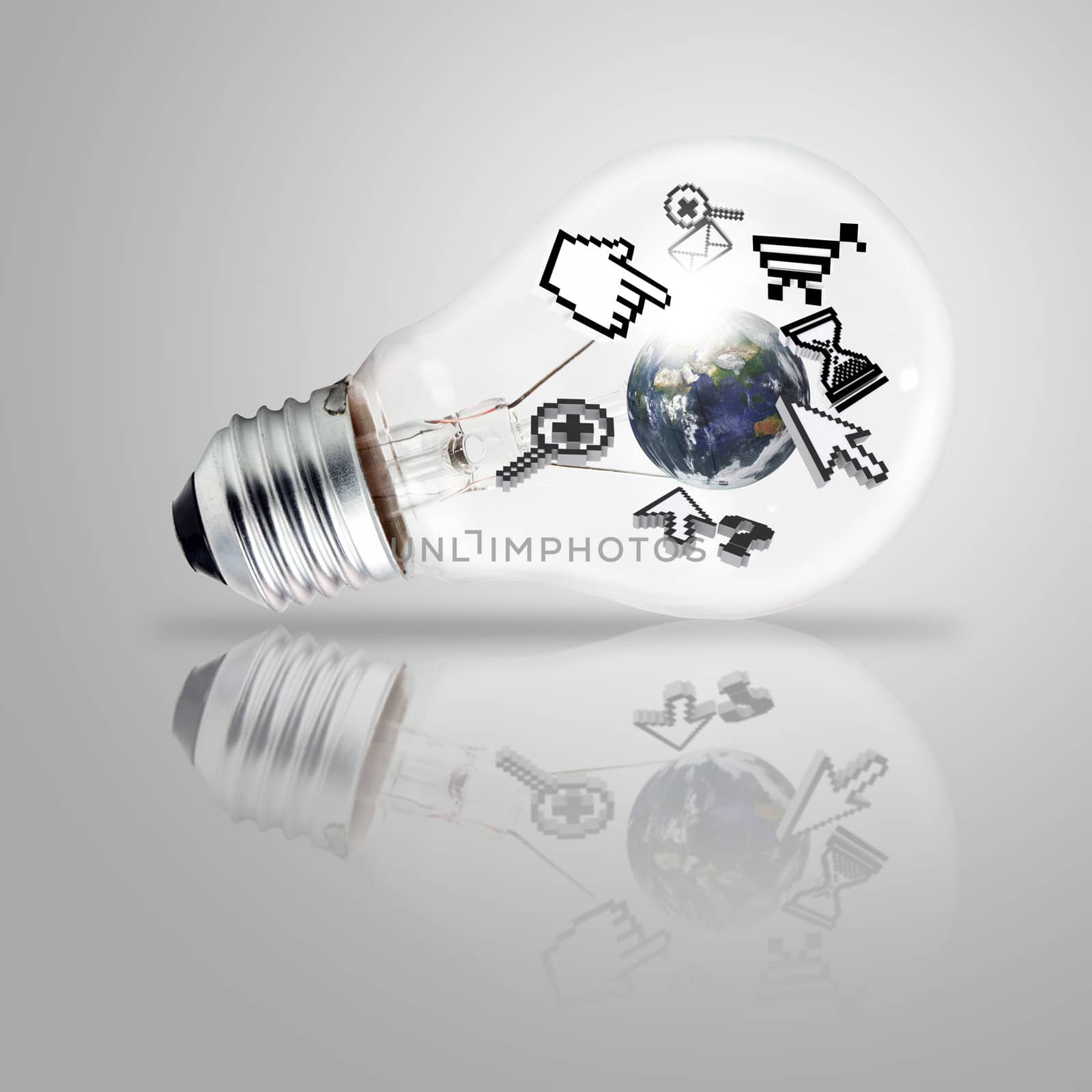 light bulb and computer cursor as internet concept, elements of this image furnished by NASA