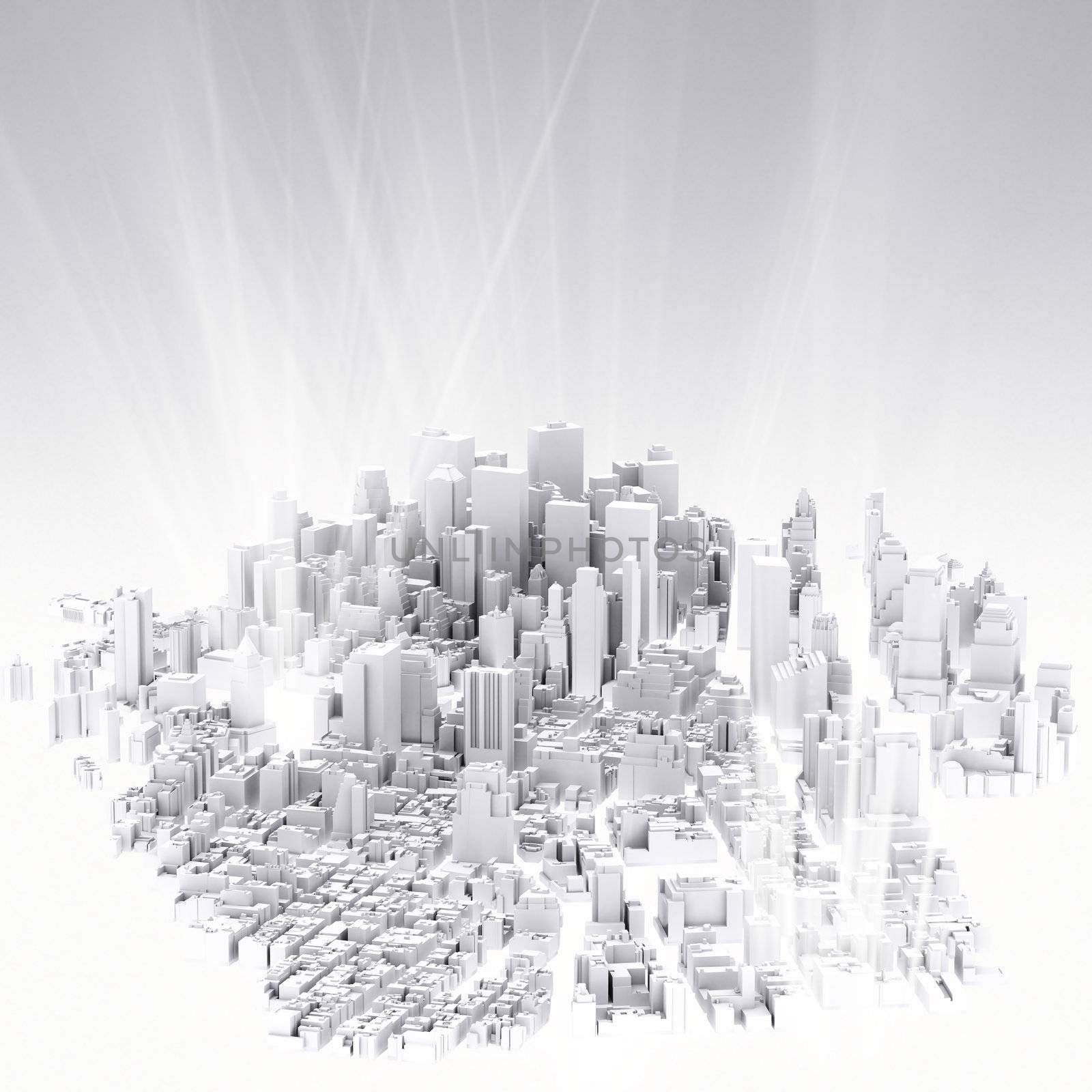 image of 3d render of city scape and light background
