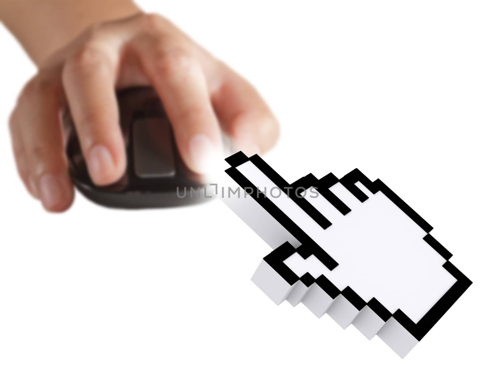 computer cursor and hand using mouse as computer concept