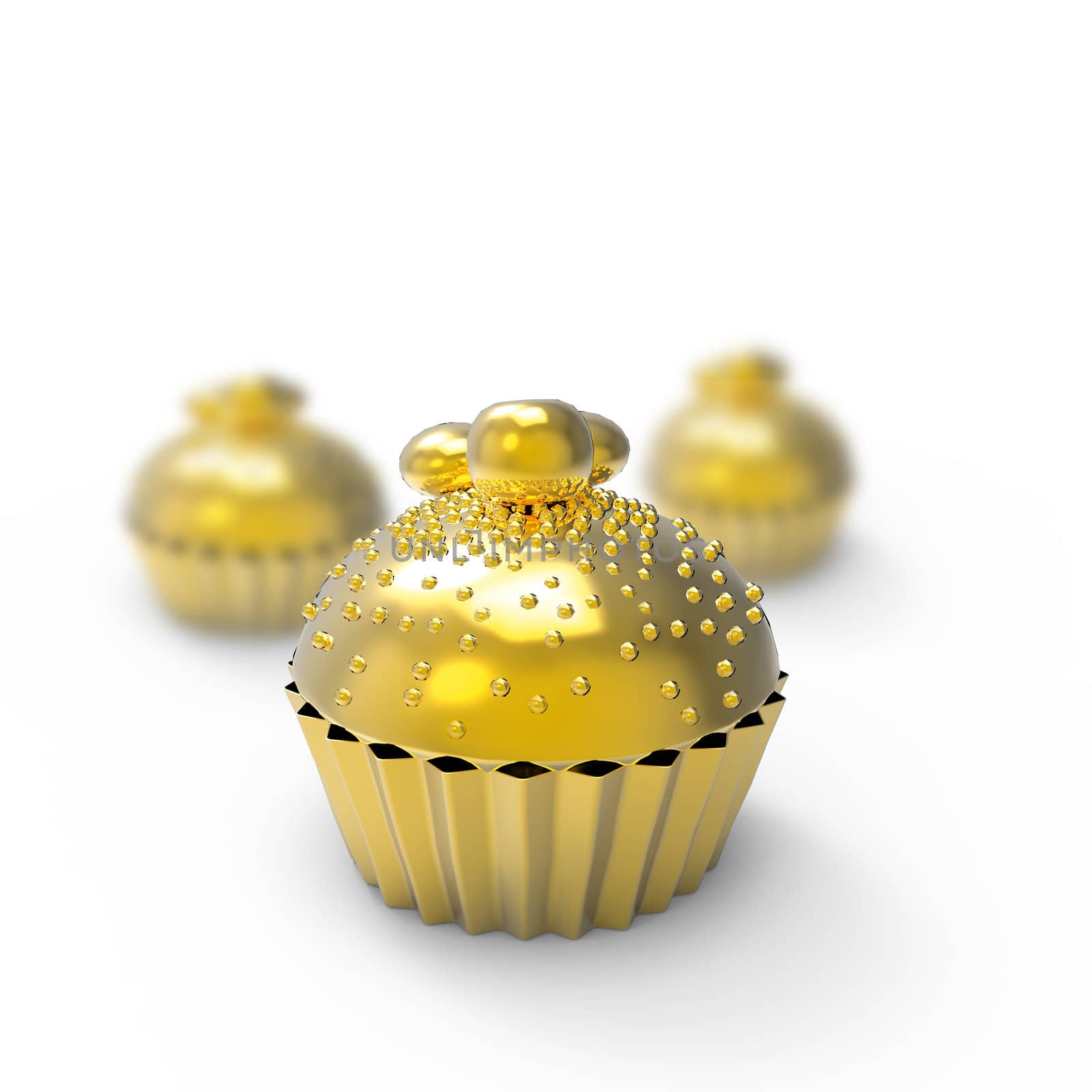 golden cupcake 3d rendering on white