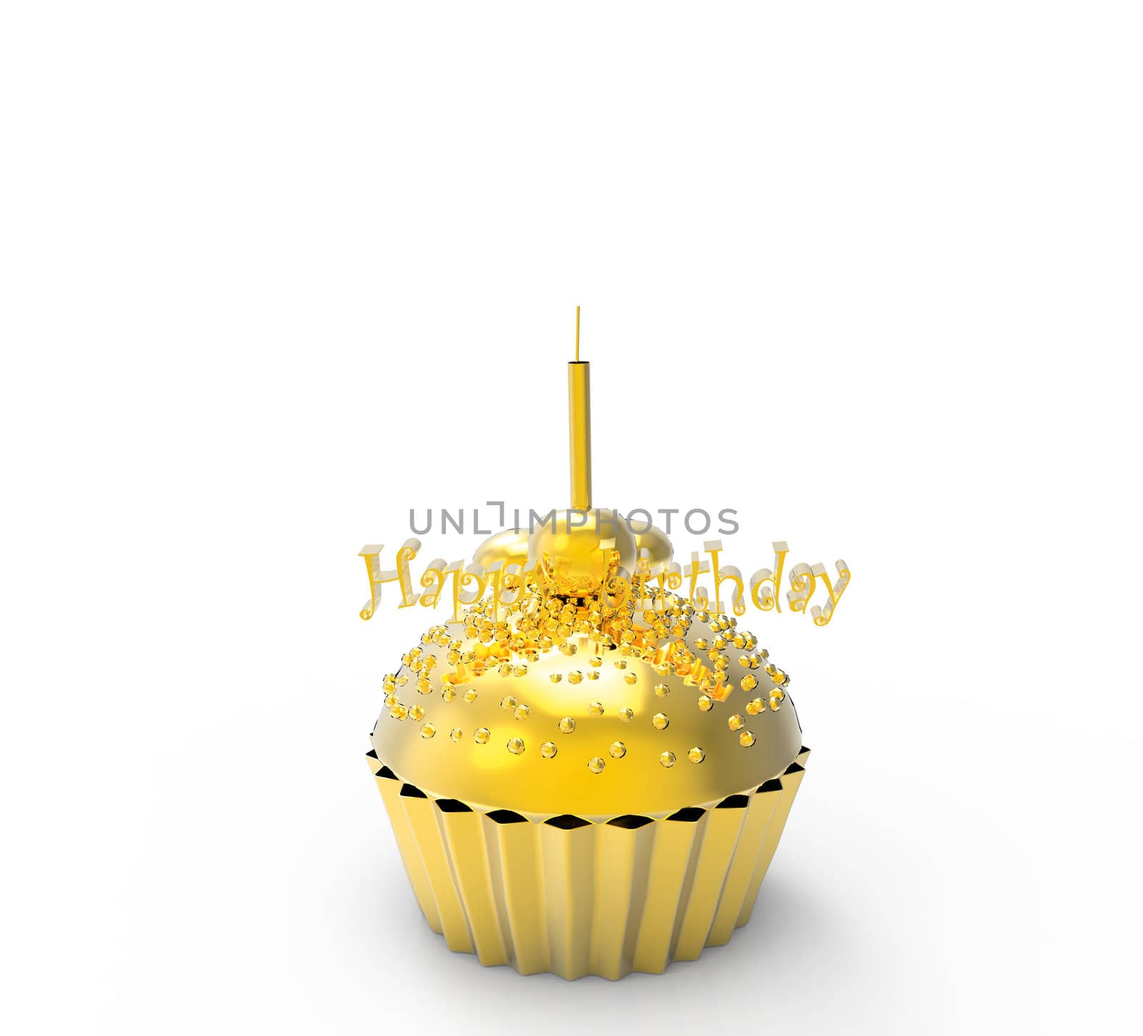 gold birthday cupcake with candle