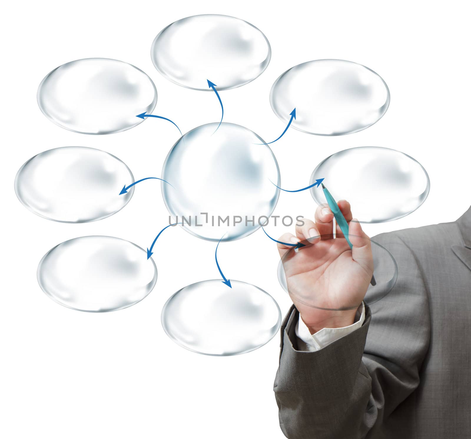 business hand drawing and blank bubble diagram