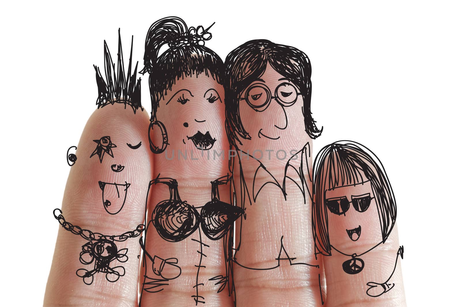 happy family with painted smiley on human fingers by buchachon