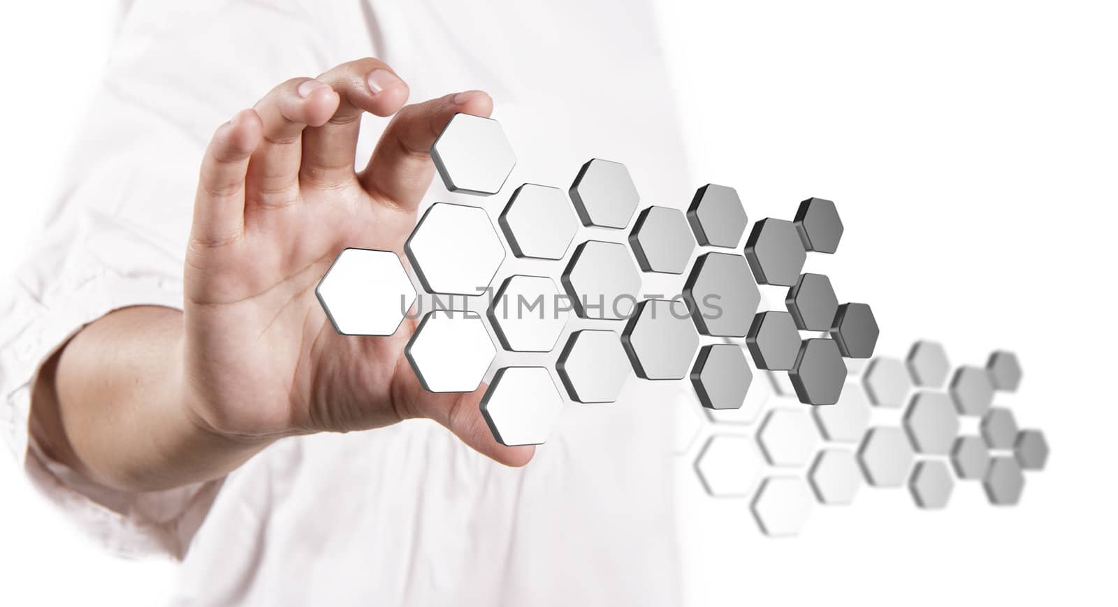 business woman hand shows 3d abstract buttons