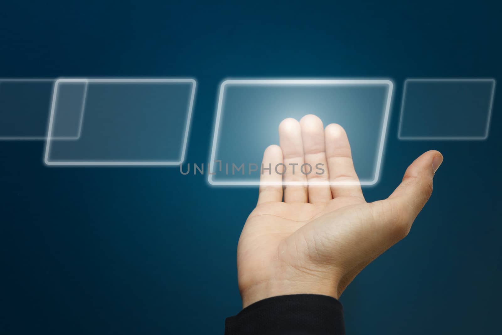 hand pushing on a touch screen interface