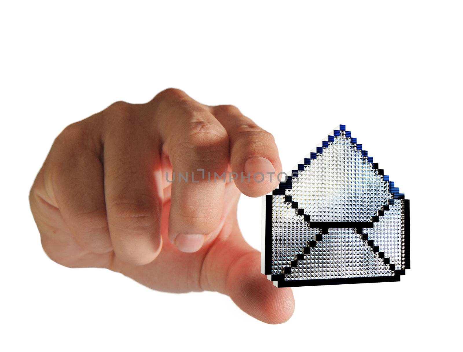 Business hand picks pixel buttons e-mail icon