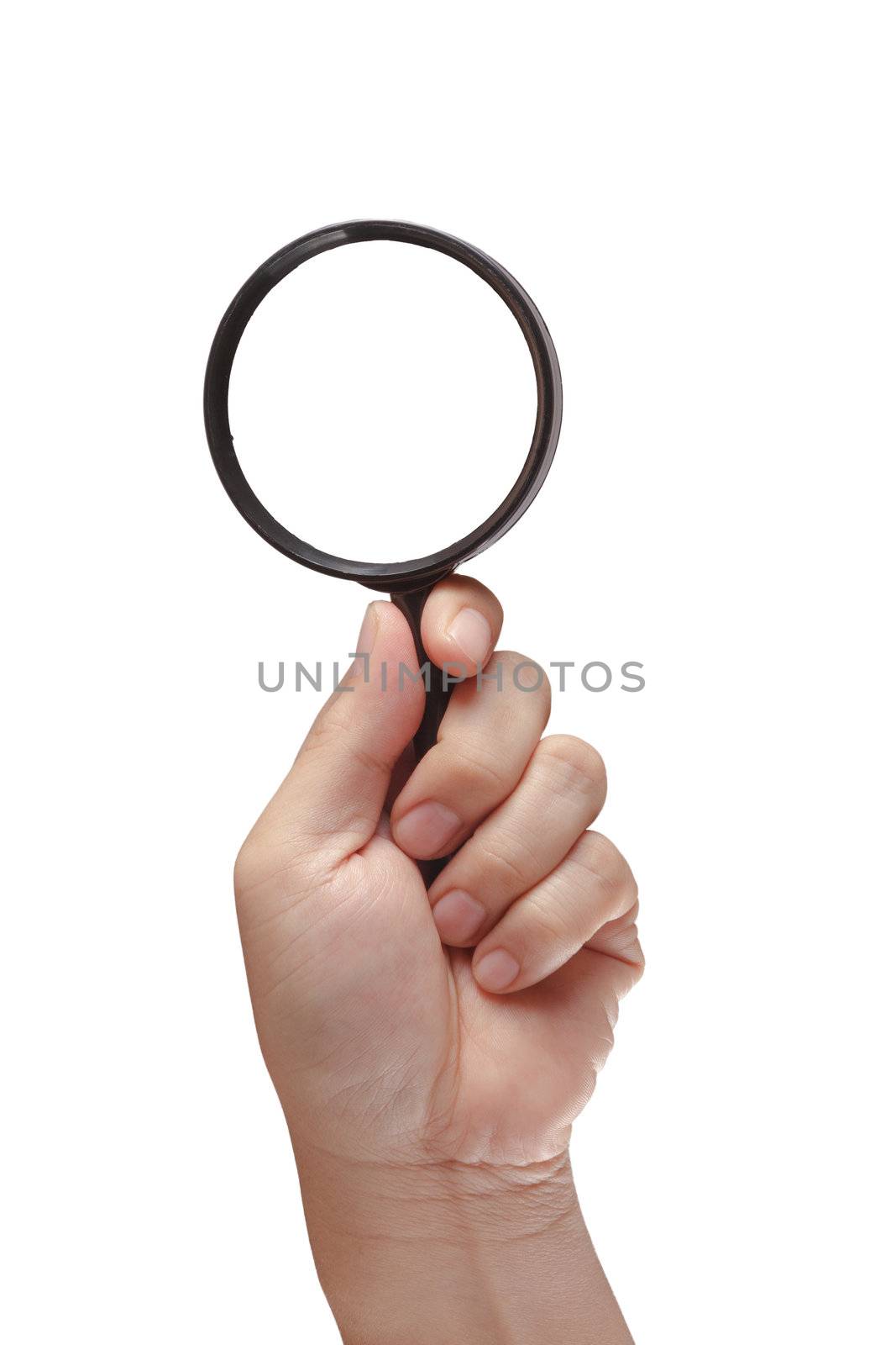 Magnifying glass in hand isolated by buchachon