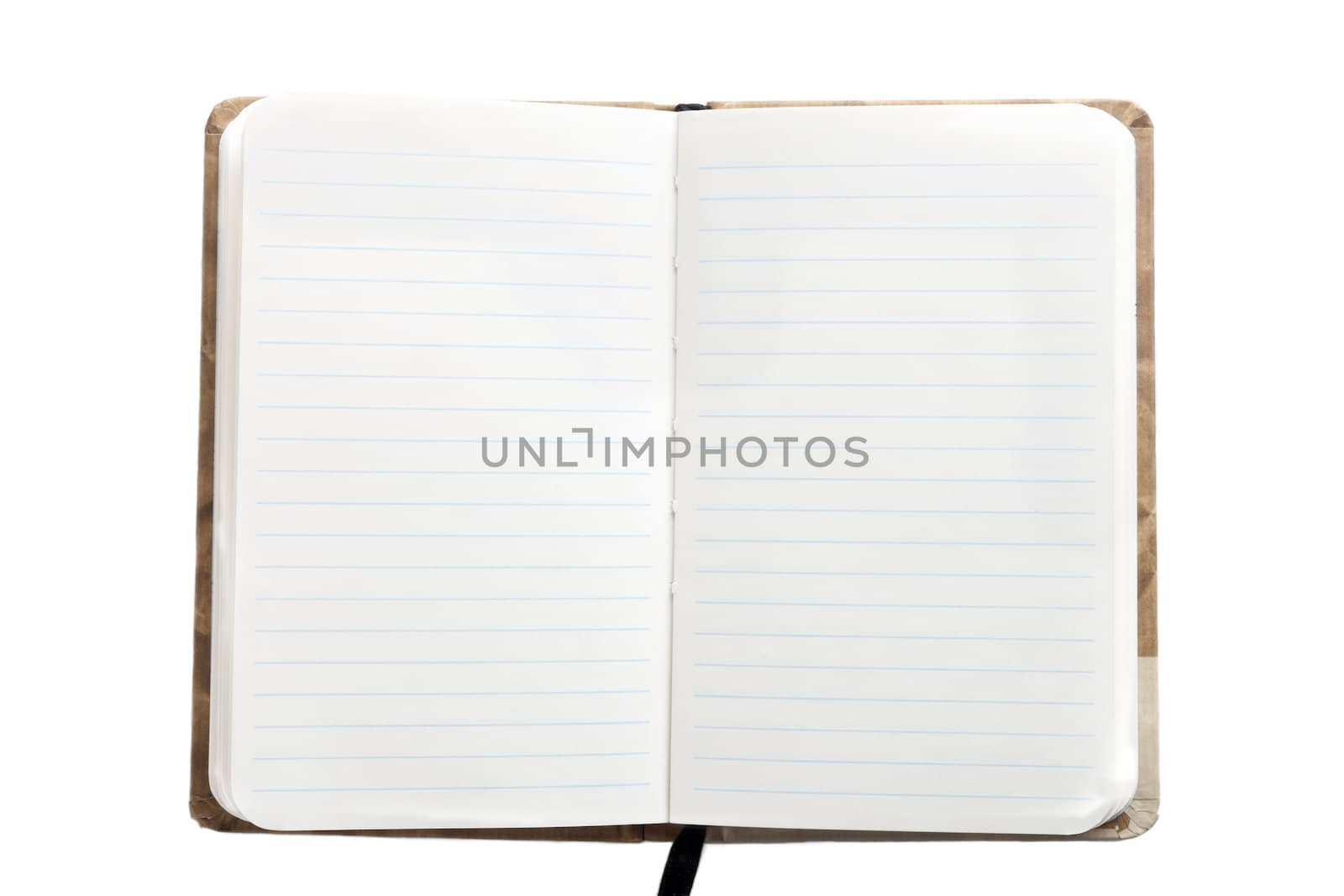 Open notebook with bookmark, isolated on white background