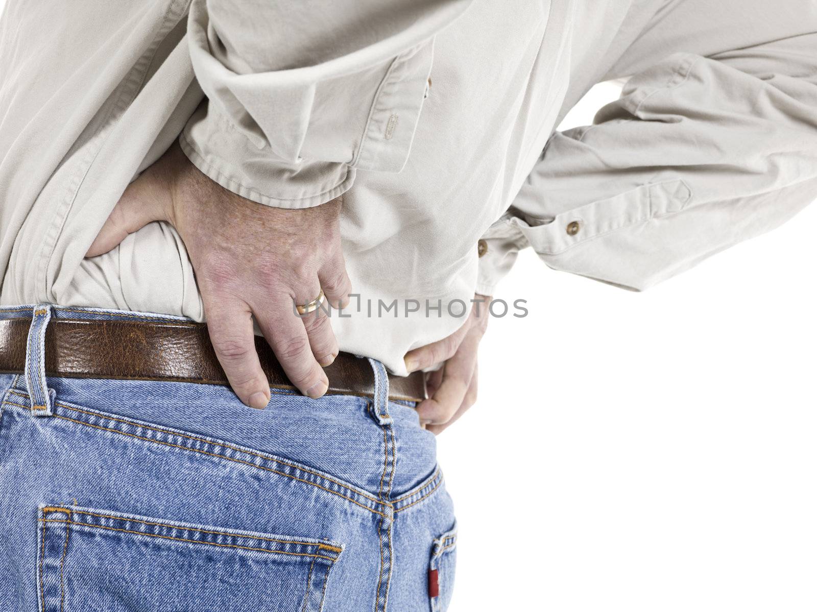 Image of an old man wearing a casual attire having a back pain