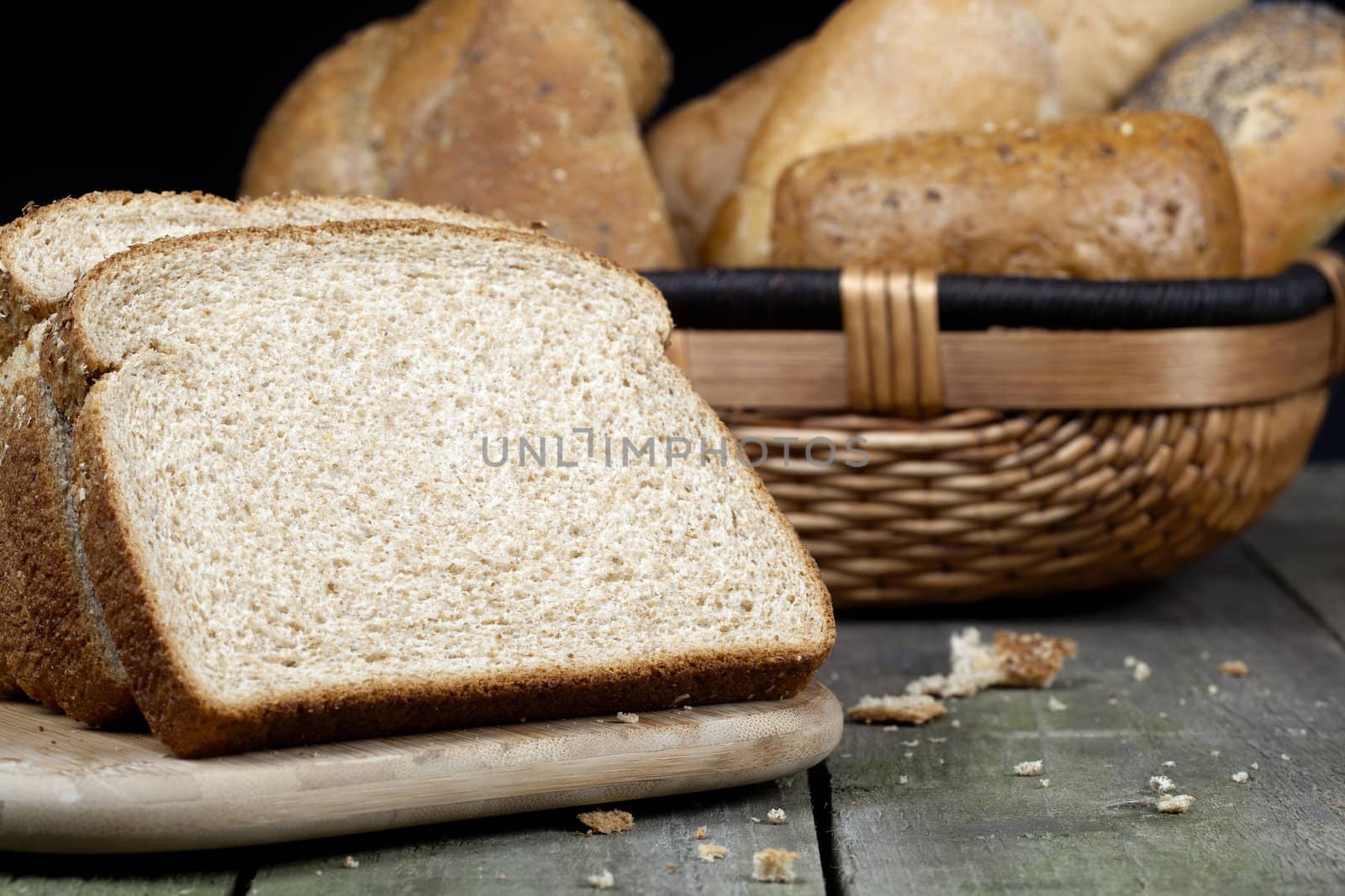 Image of a slice bread on a wooden table
