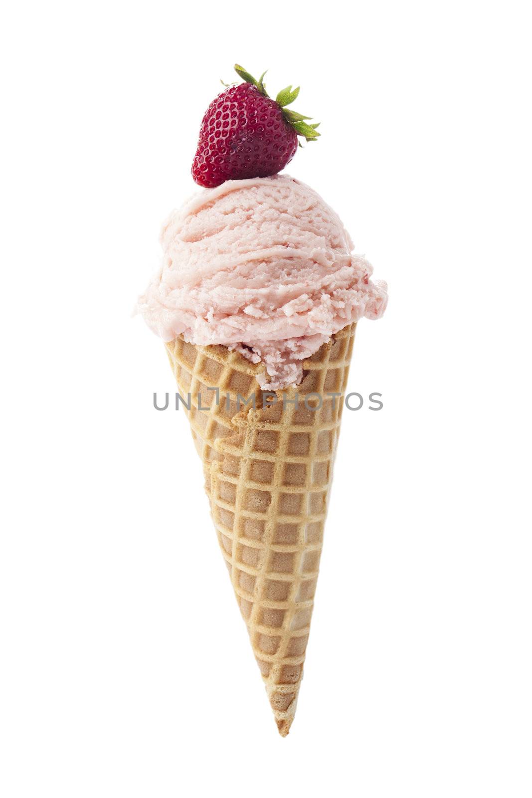 Strawberry flavor of a yogurt ice cream on a cone