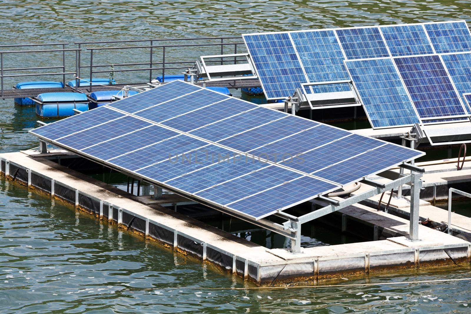 Solar panels  on the water.