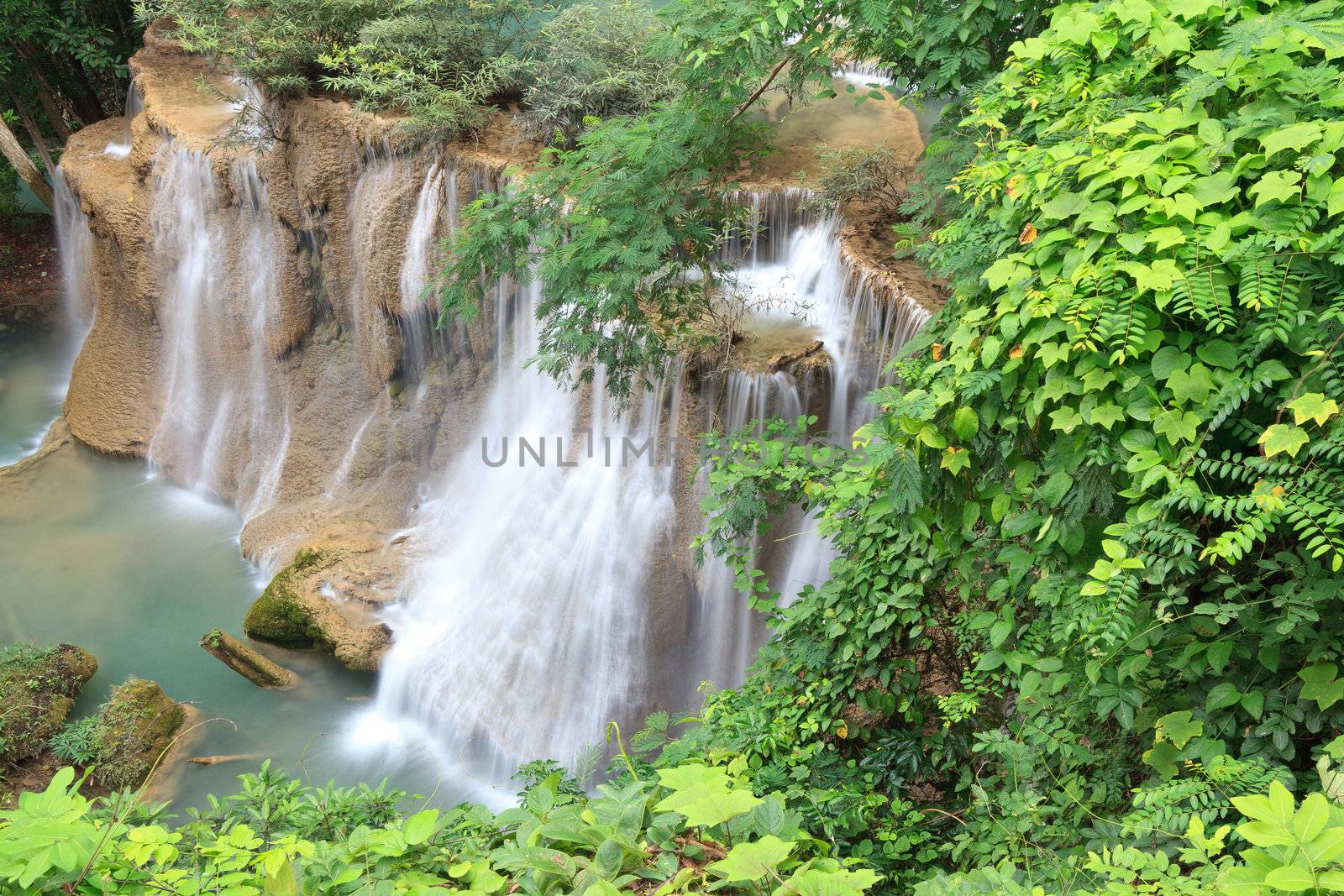 Beautiful Waterfall in Srinakarin Dam National Park , Kanchanaburi Province , Thailand