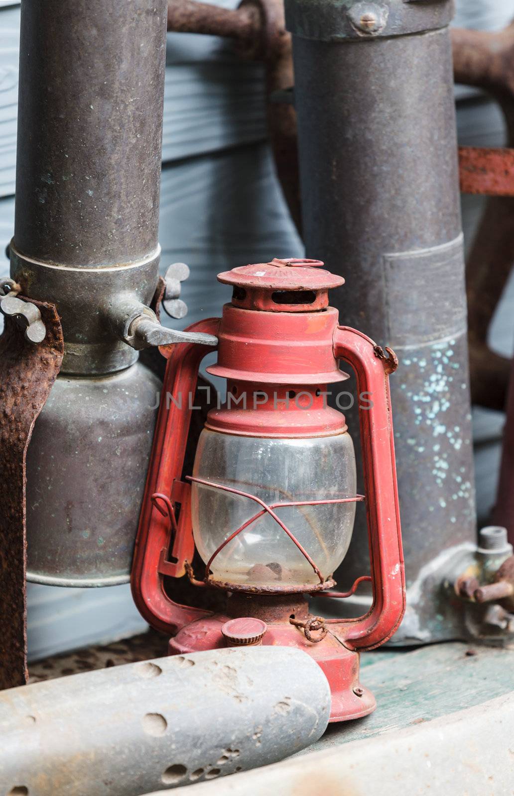 Old lamp, Hurricane lamp/storm lantern; very corroded vintage kerosene lamp;