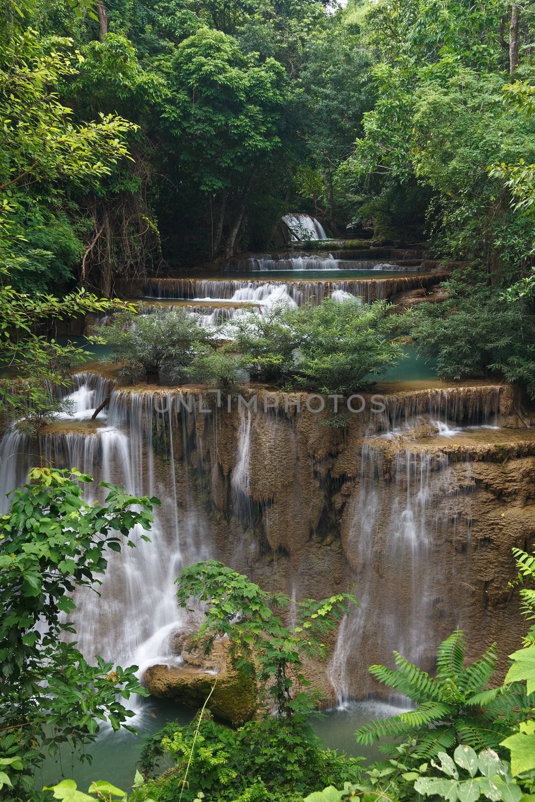 Beautiful Waterfall in Srinakarin Dam National Park , Kanchanaburi Province , Thailand