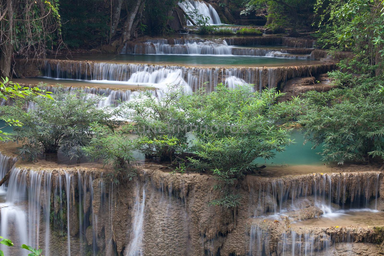 Beautiful Waterfall in Srinakarin Dam National Park , Kanchanaburi Province , Thailand