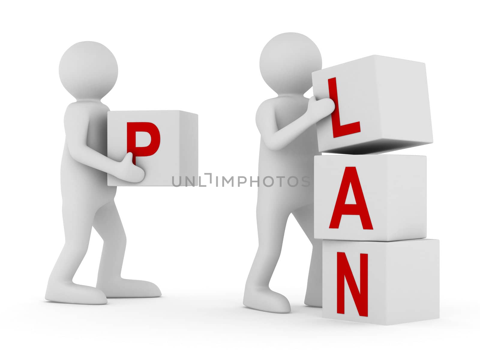 Conceptual image teamwork on white. Isolated 3D image