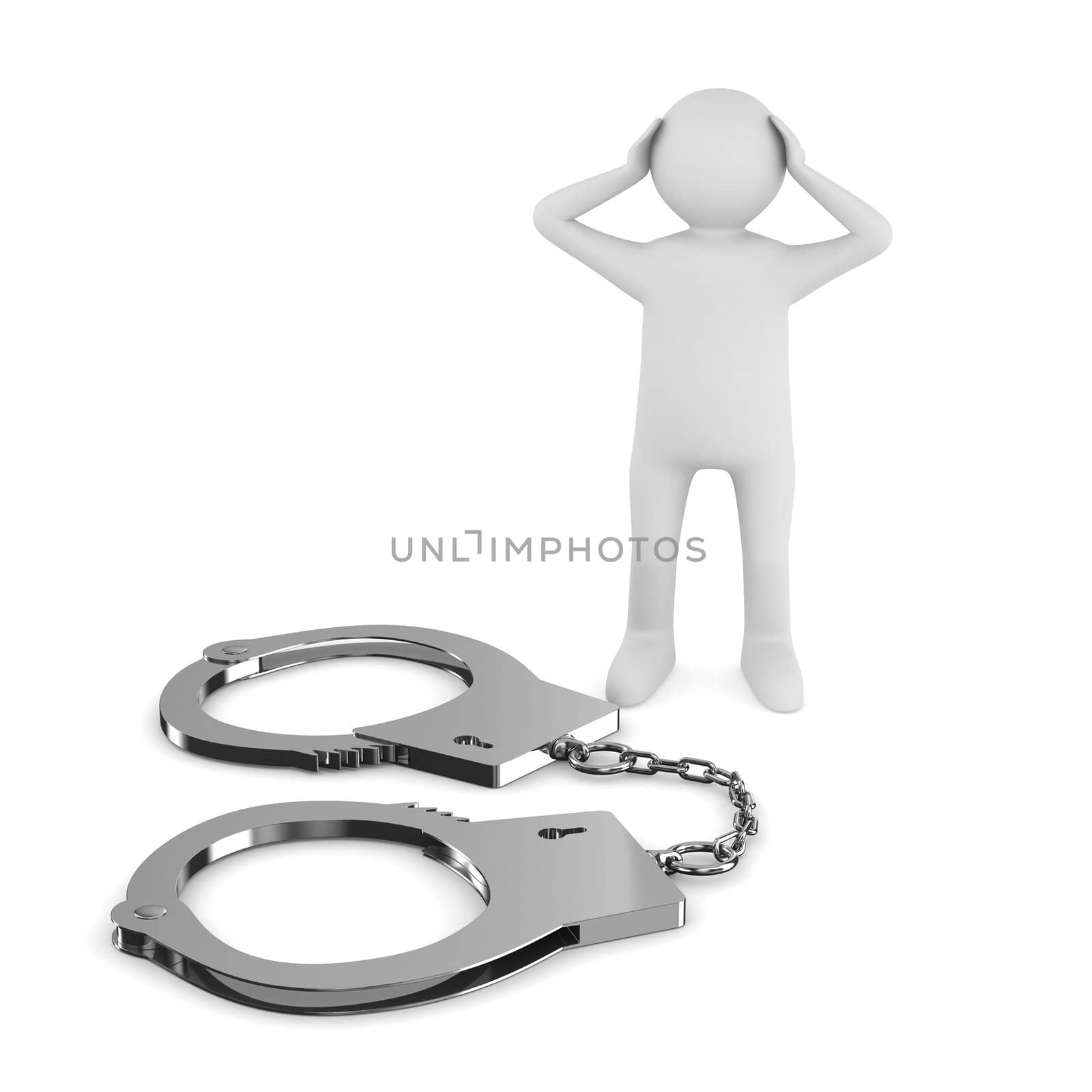 criminal chained in handcuffs. Isolated 3D image