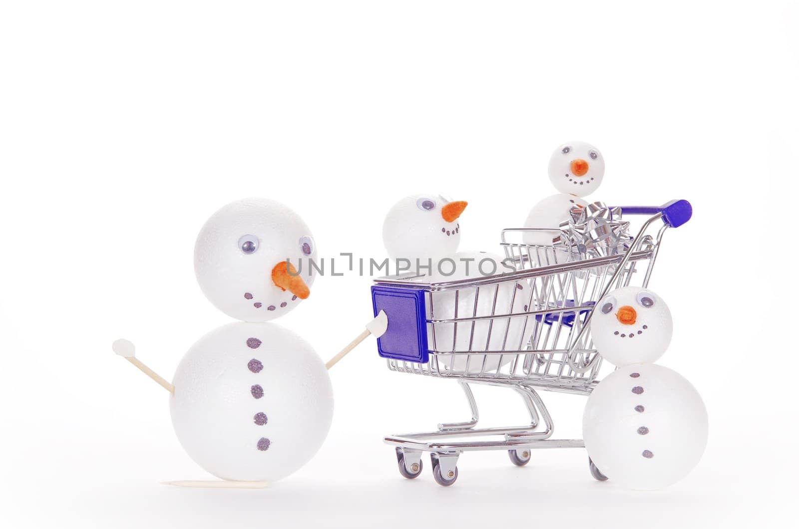 snowman shopping cart isolated on white background