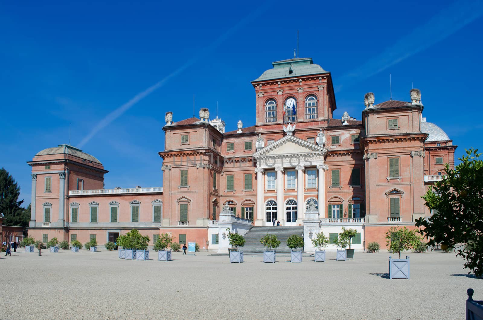 Facade of Savoy castle in Racconigi, Italy.