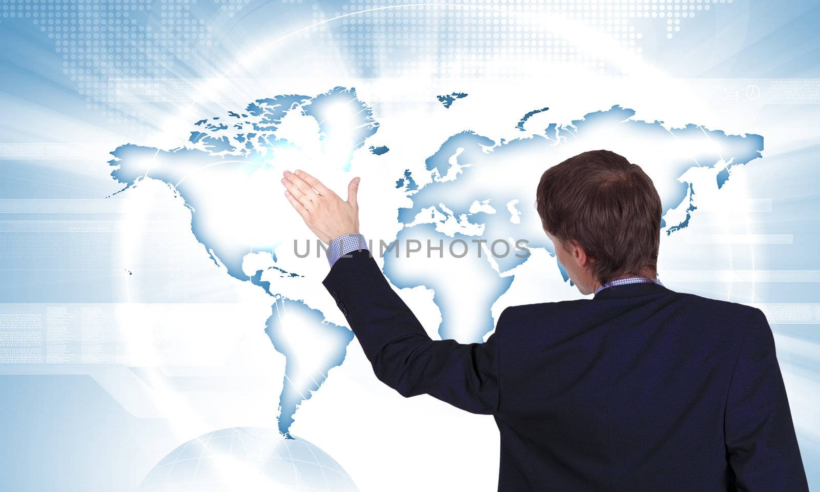 Modern Business World, A businessman navigating virtual world map