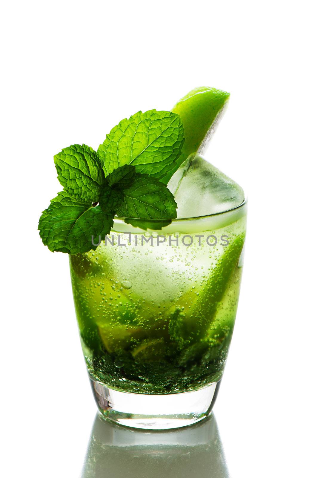 refreshing apple lemon drink, isolated on white background