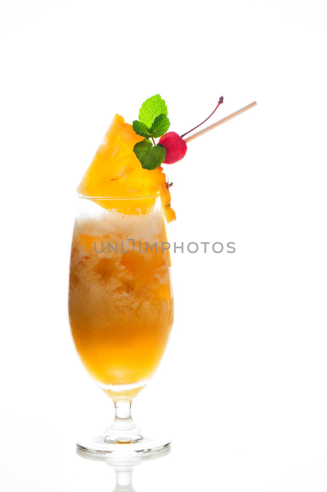 refreshing pineapple cocktail, isolated on white background