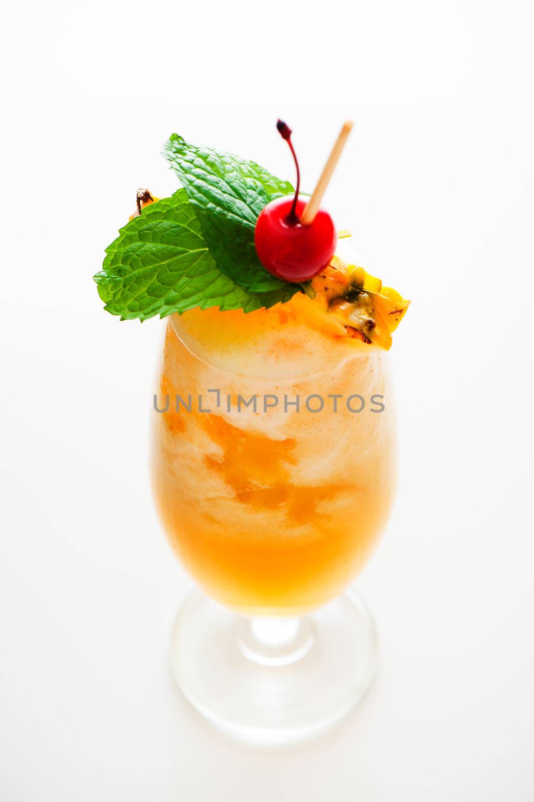 refreshing pineapple cocktail, isolated on white background