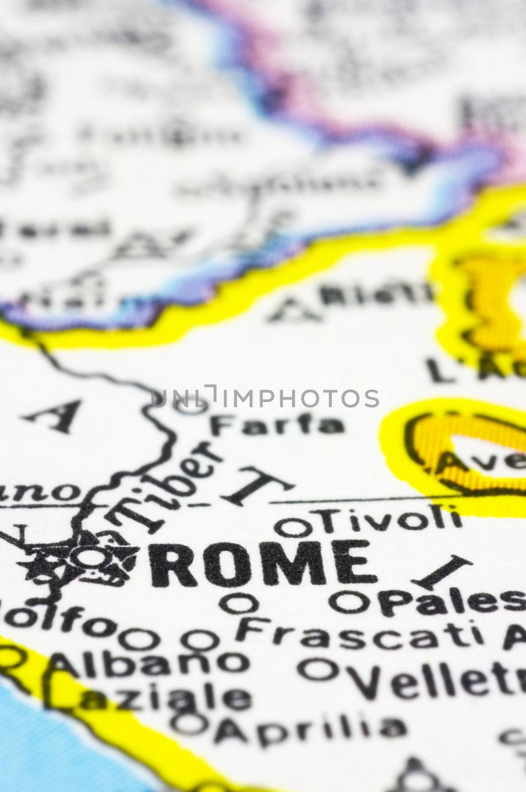 A close up of Rome on Map, city of Italy