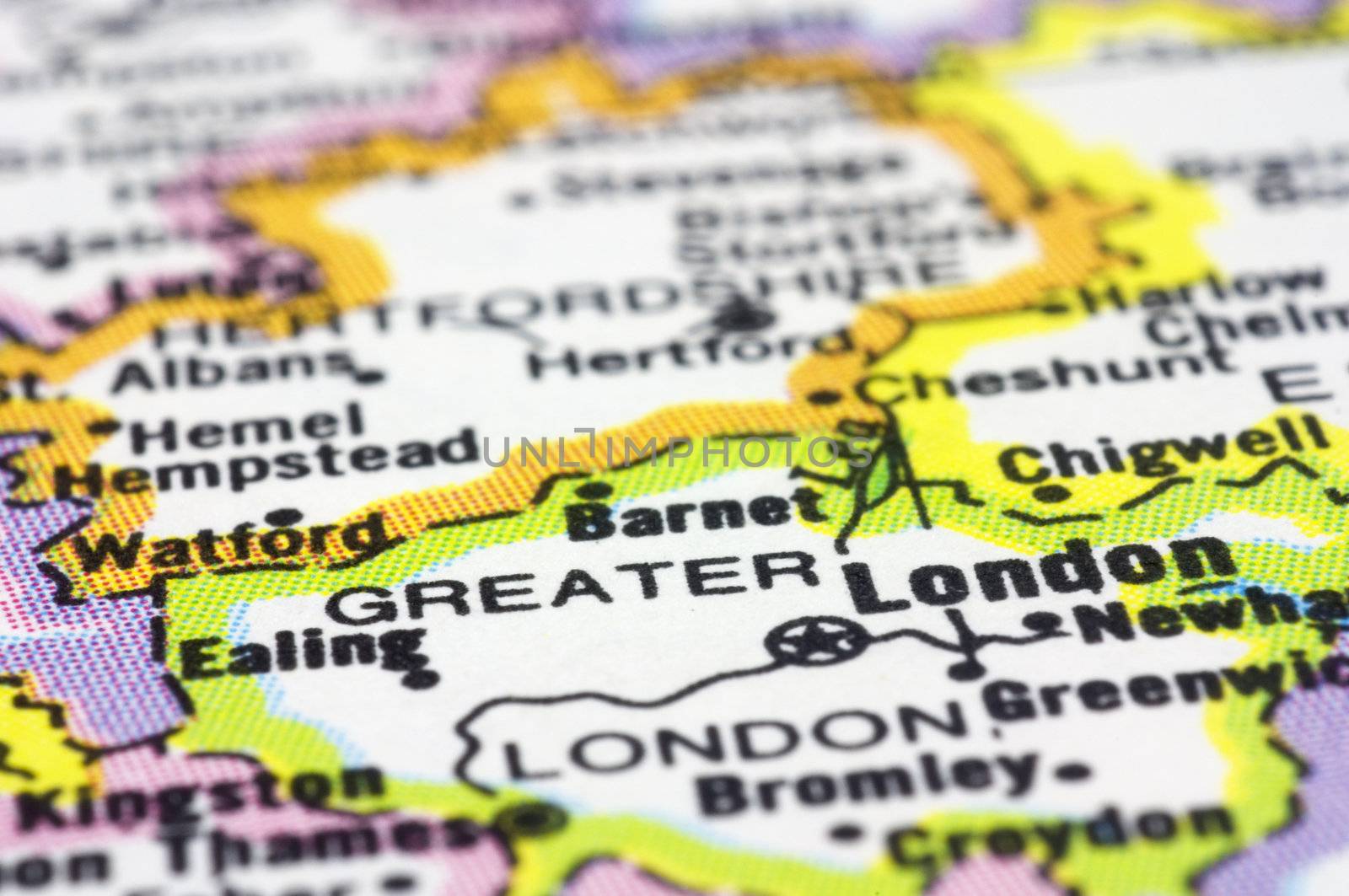 close up London on map.London is capital city of England and the United Kingdom.
