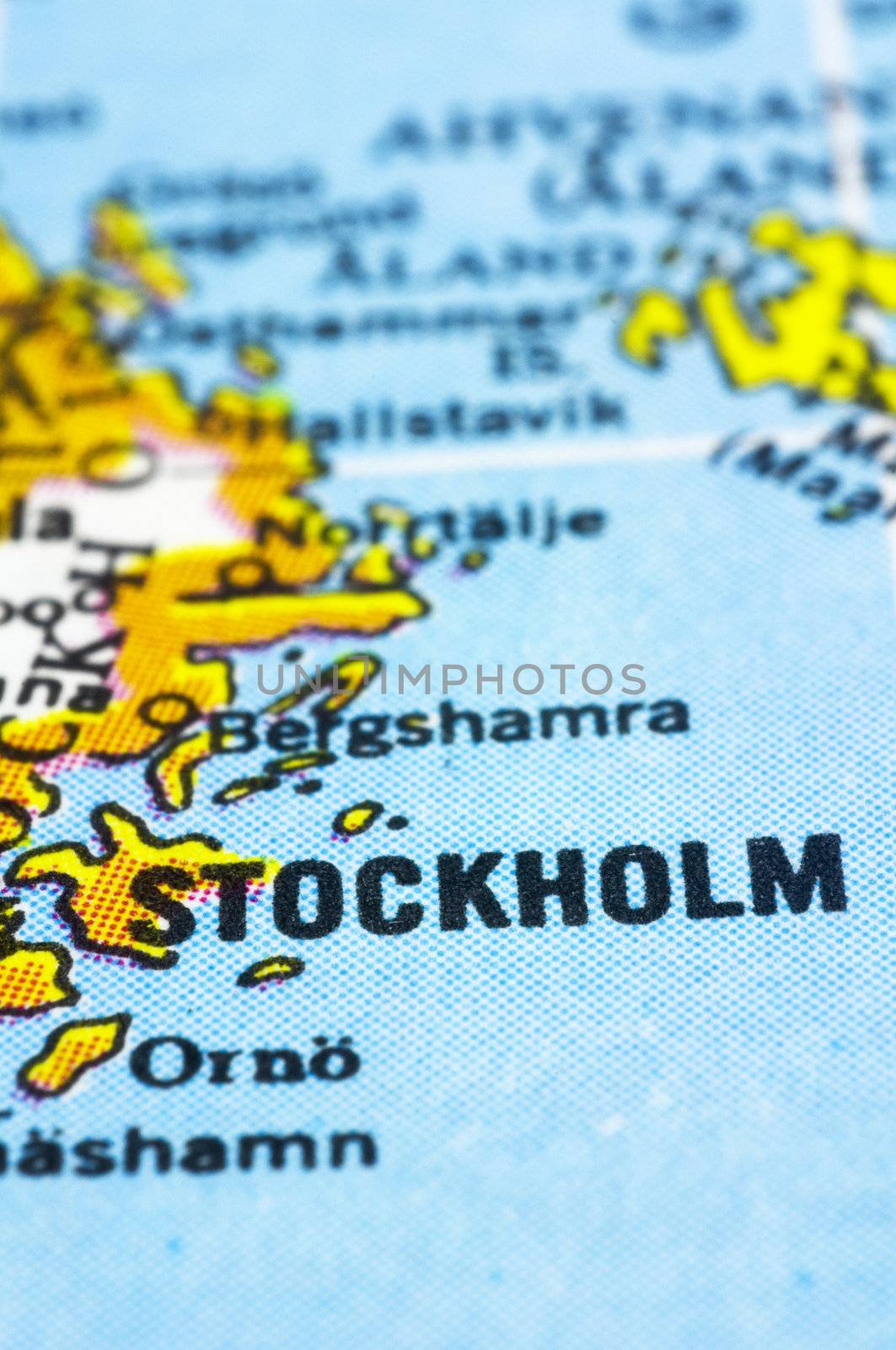 Stockholm, a close up shot of capital of sweden on map.