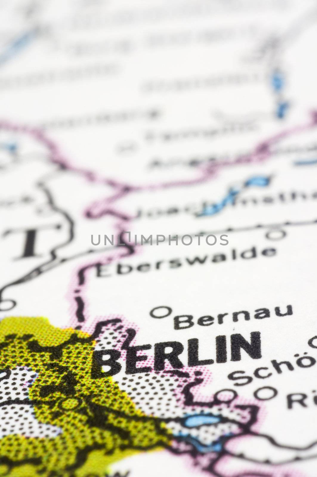 Berlin, a close up shot of capital of Germany on map.