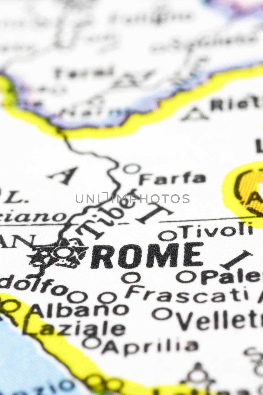 A close up of Rome on Map, city of Italy